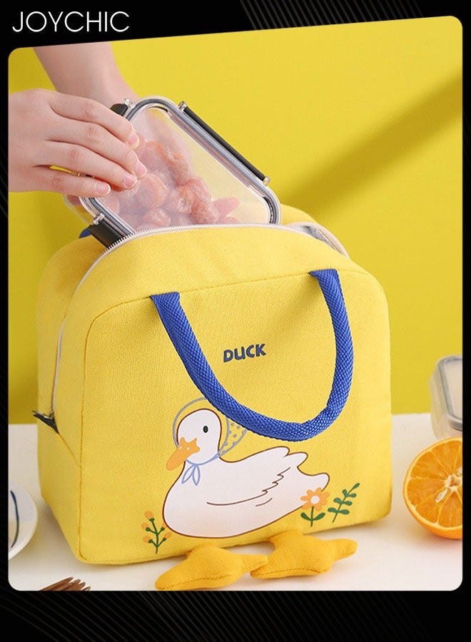 Joychic Lovely Cartoon Duck Design Lunch Bag Aluminum Foil Heat Preservation Canvas Bento Bag for Men Women School Office Outdoor Picnic - Image 1