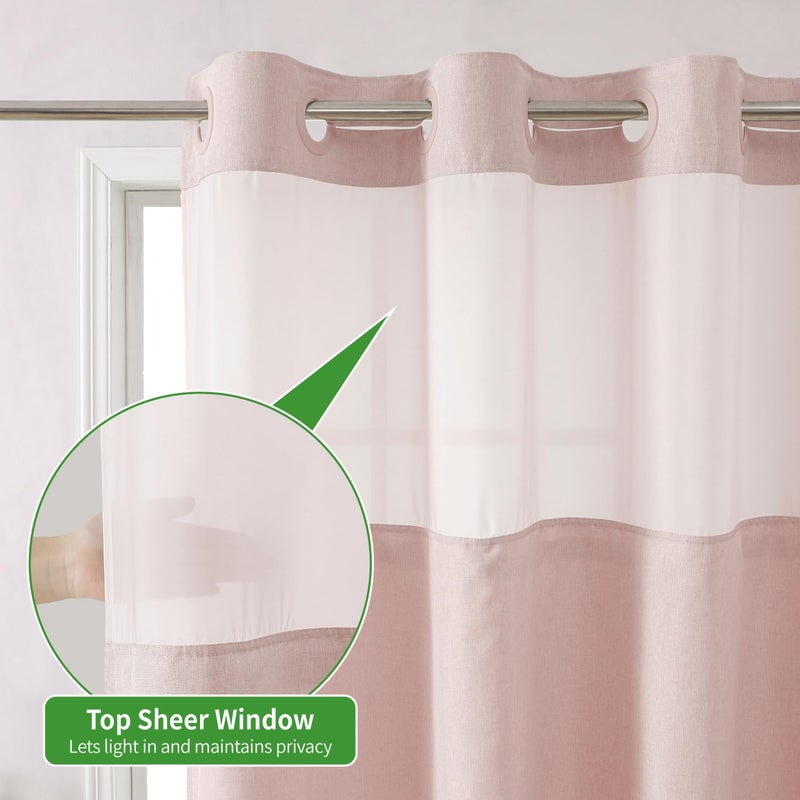 eachope No Hooks Needed Linen Textured Shower Curtain with Snap-in Fabric Liner Set,Blush Hotel Luxury Decor Shower Curtains for Bathroom with Mesh Top Window,Waterproof & Washable,71Wx74H - Image 3