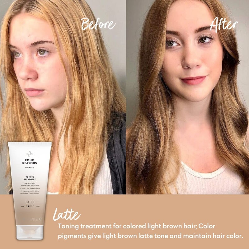 FOUR REASONS Color Mask - Latte - (27 Colors) Toning Treatment, Color Depositing Conditioner, Tone & Enhance Color-Treated Hair - Semi Permanent Hair Dye, Vegan and Cruelty-Free, 6.76 fl oz - Image 2