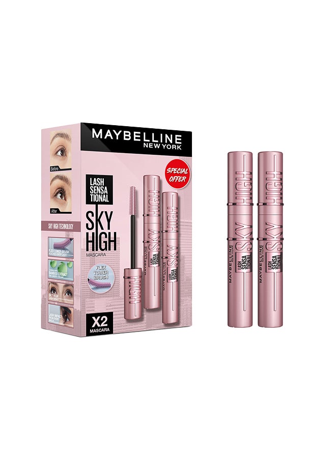 MAYBELLINE NEW YORK مجموعة ماسكارا Lash Sensational Sky High مكونة من قطعتين، عرض خاص 