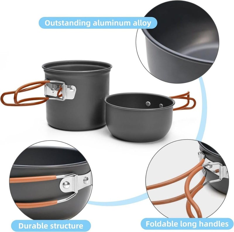 DPCR 14-Piece Camping Cookware Mess Kit with Bowl – Lightweight Nonstick Pot & Pan Set with Spoon and Bowl Set & Travel Bag – Compact Outdoor Cooking Gear for Backpacking, Hiking, Scouts & Survival - Image 5