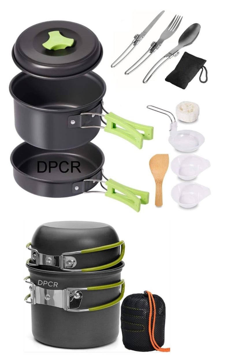 DPCR 14-Piece Camping Cookware Mess Kit with Bowl – Lightweight Nonstick Pot & Pan Set with Spoon and Bowl Set & Travel Bag – Compact Outdoor Cooking Gear for Backpacking, Hiking, Scouts & Survival - Image 1