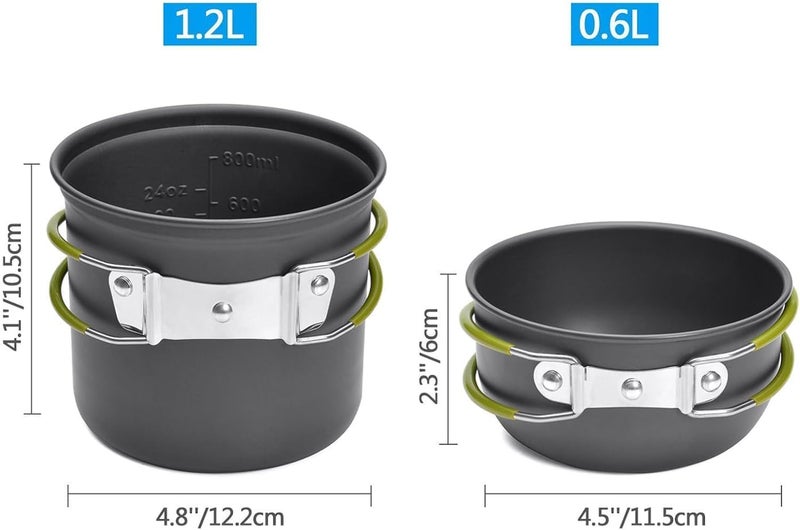 DPCR 14-Piece Camping Cookware Mess Kit with Bowl – Lightweight Nonstick Pot & Pan Set with Spoon and Bowl Set & Travel Bag – Compact Outdoor Cooking Gear for Backpacking, Hiking, Scouts & Survival - Image 4