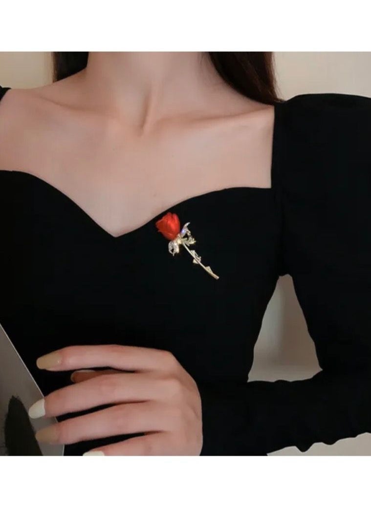 Blueline - Gold & Red Flower Brooch For Women - Image 1