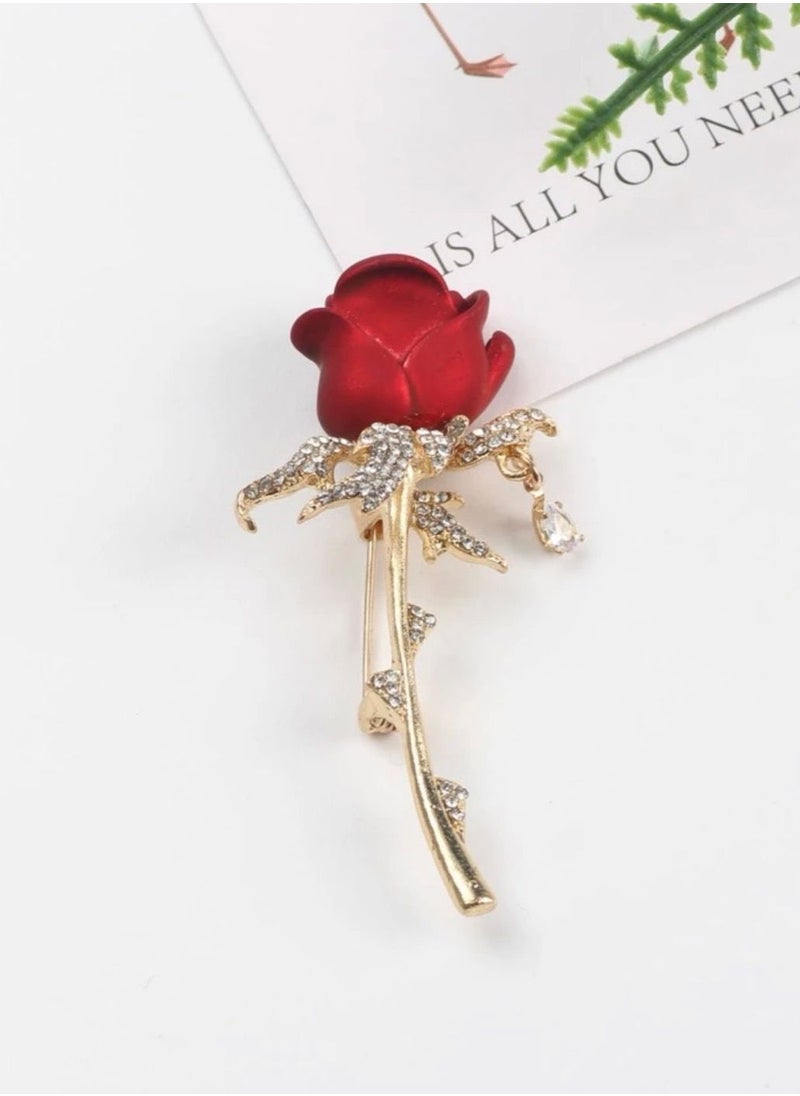 Blueline - Gold & Red Flower Brooch For Women - Image 1