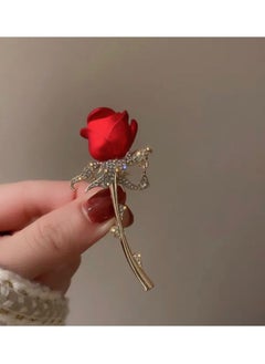 Gold & Red Flower Brooch For Women