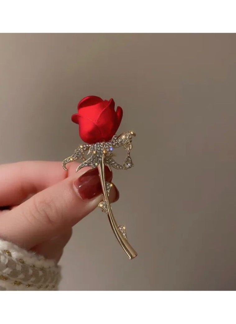 Blueline - Gold & Red Flower Brooch For Women - Image 1