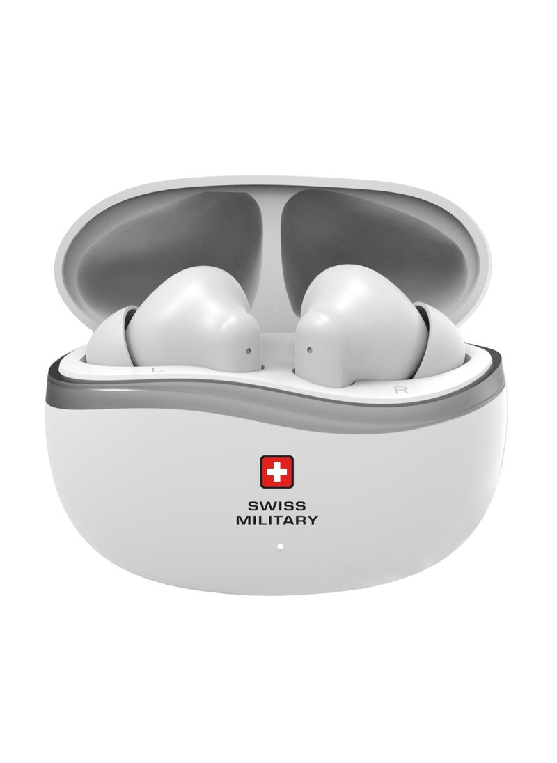 SWISS MILITARY Swiss Military Victor 4 Wireless Earbuds Bluetooth with Active Noise Cancelling, ENC, 5hr Music, Wireless Charging Case,150hr Standby, Compatible with iPhones, Samsung and other Smartphones(White)  - Image 2