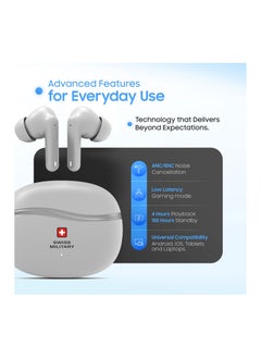 SWISS MILITARY Swiss Military Victor 4 Wireless Earbuds Bluetooth with Active Noise Cancelling, ENC, 5hr Music, Wireless Charging Case,150hr Standby, Compatible with iPhones, Samsung and other Smartphones(White)  - Image 3