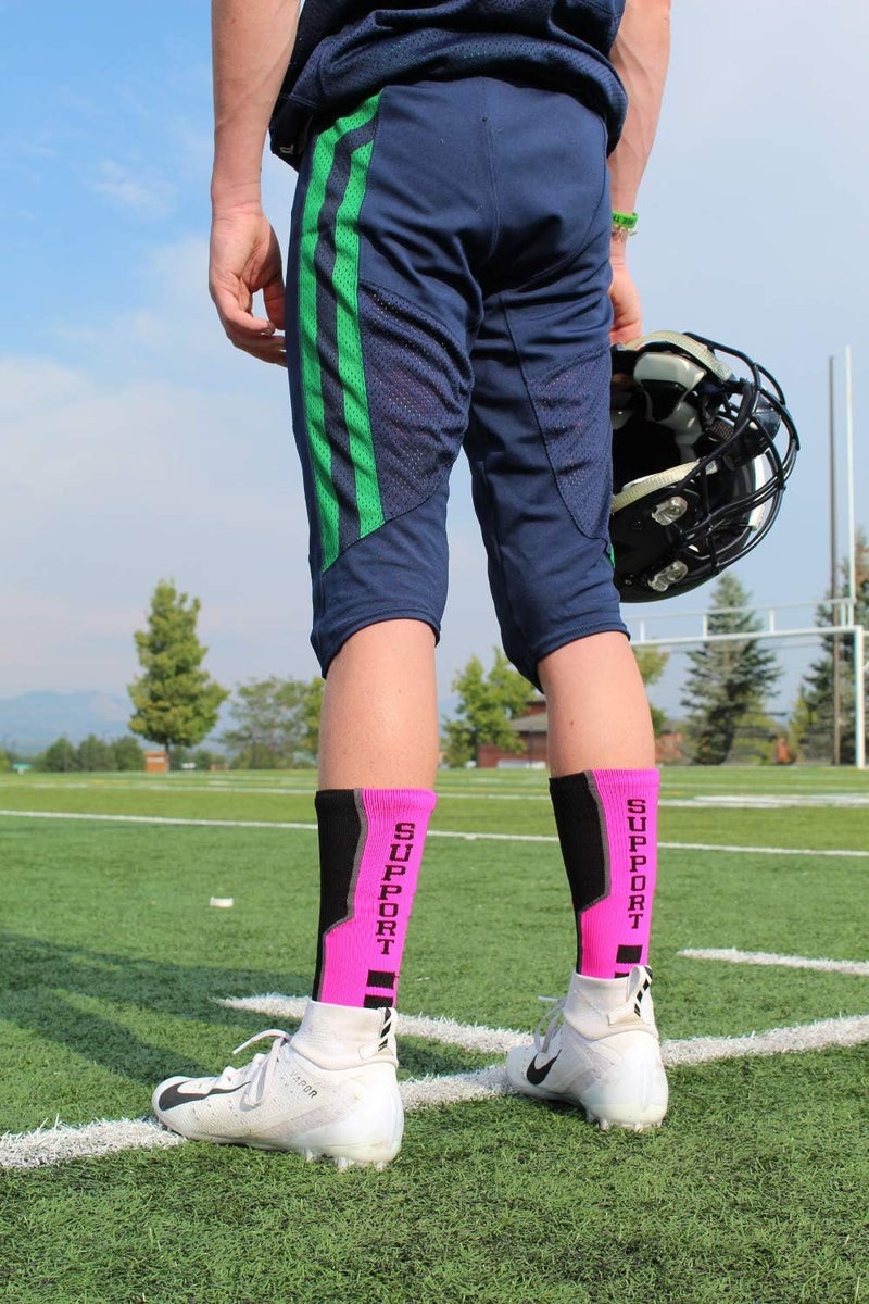 MadSportsStuff Pink Ribbon Breast Cancer Awareness Support Crew Socks for Football Volleyball Boys Girls Men Women Youth - Image 4