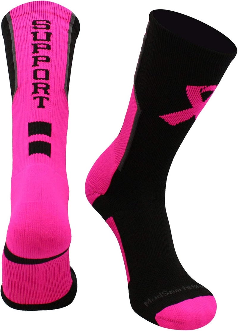 MadSportsStuff Pink Ribbon Breast Cancer Awareness Support Crew Socks for Football Volleyball Boys Girls Men Women Youth - Image 1