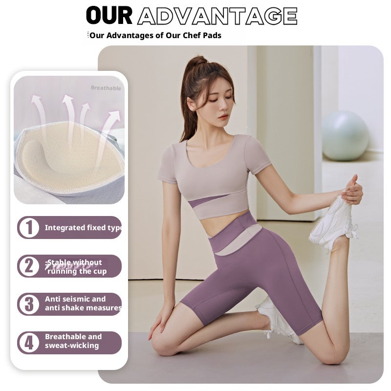 Yoga Short Sleeve Top with Built-in Bra - Image 2