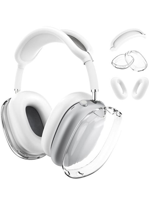 Suitable For Apple Headphone Case Airpods Max Protective Case Head-Mounted Earphone Case Silicone Protective Cover Case-Color:Max Transparent Silver White 3-piece Set (TPU Shell Set * 1 Pair Beam Set * 1 Ear Cushion Set * 1 Pair)-Applicable Model:AirPodsMax
