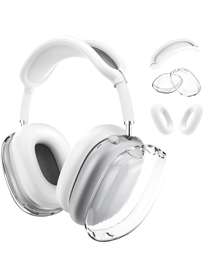 Generic - Suitable For Apple Headphone Case Airpods Max Protective Case Head-Mounted Earphone Case Silicone Protective Cover Case-Color:Max Transparent Silver White 3-piece Set (TPU Shell Set * 1 Pair Beam Set * 1 Ear Cushion Set * 1 Pair)-Applicable Model:AirPodsMax - Image 1