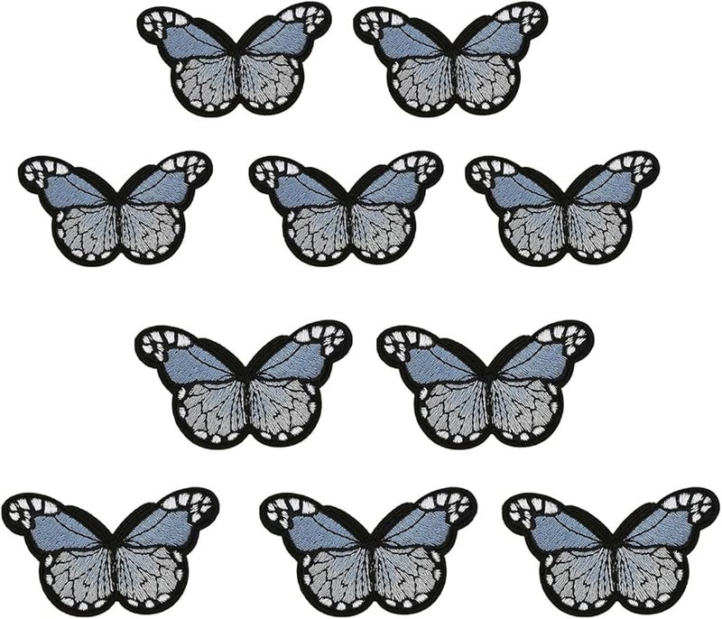 فراشات زرقاء سماوية لاصقة 10 قطع تطريز تطبيق على الملابس السترات الجينز - Image 1