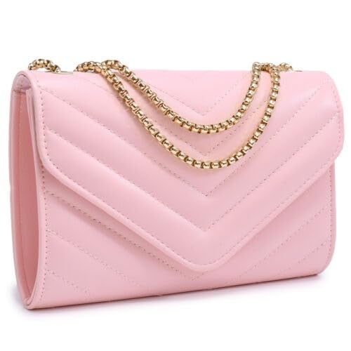 KRIFTY Small Quilted Crossbody Bags Stylish Designer Evening Bag Clutch Purses and Handbags with Chain Shoulder Strap (Light Pink) - Image 4