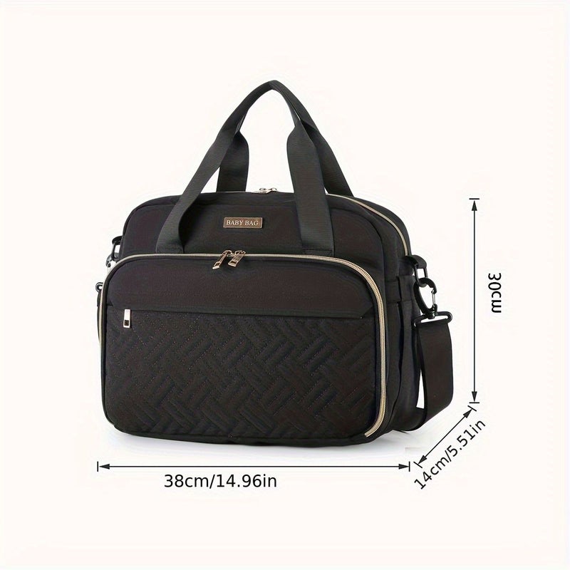 Light Grey Quilted Oxford Cloth Diaper Bag Large Capacity Crossbody Travel - Image 2