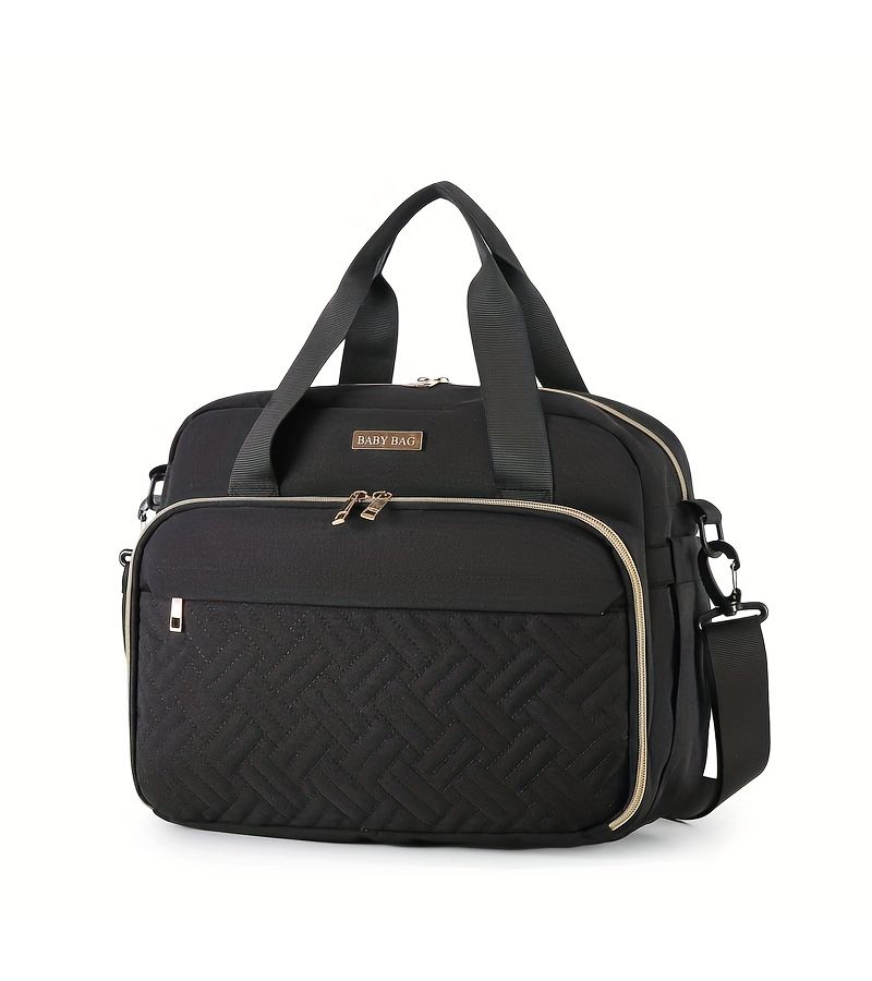 Light Grey Quilted Oxford Cloth Diaper Bag Large Capacity Crossbody Travel - Image 1