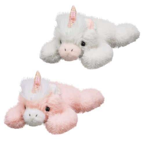 Niceup 7in Unicorn Matching Stuffed Animals for Little Girls Twins Sisters Unicorn Stuffy Weighted Plush Toys Pink and White 2Pack - Image 1