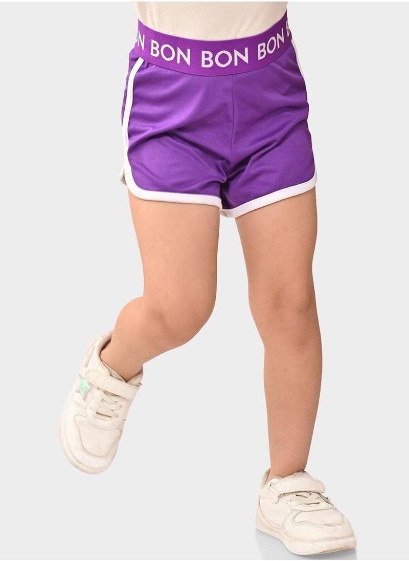 Bonkids Regular Fit Printed Purple Cotton Shorts For Girls Pull On 100 % Cotton  - Image 1