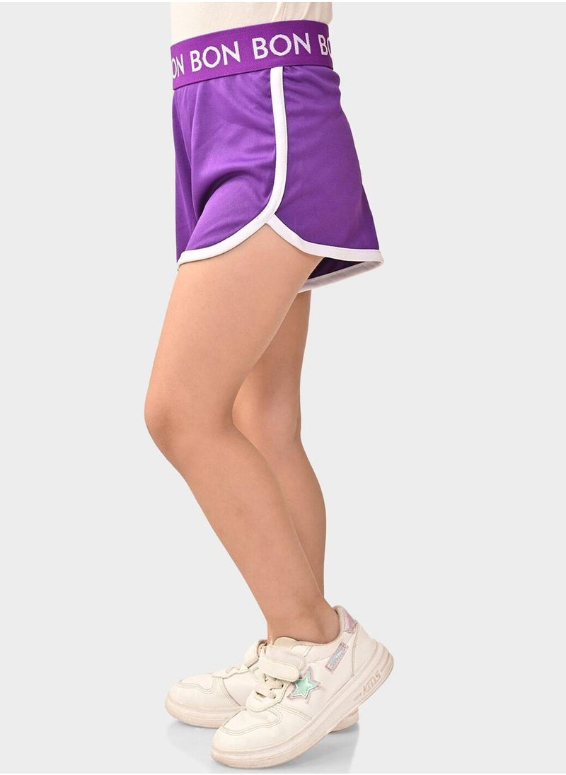 Bonkids Regular Fit Printed Purple Cotton Shorts For Girls Pull On 100 % Cotton  - Image 3