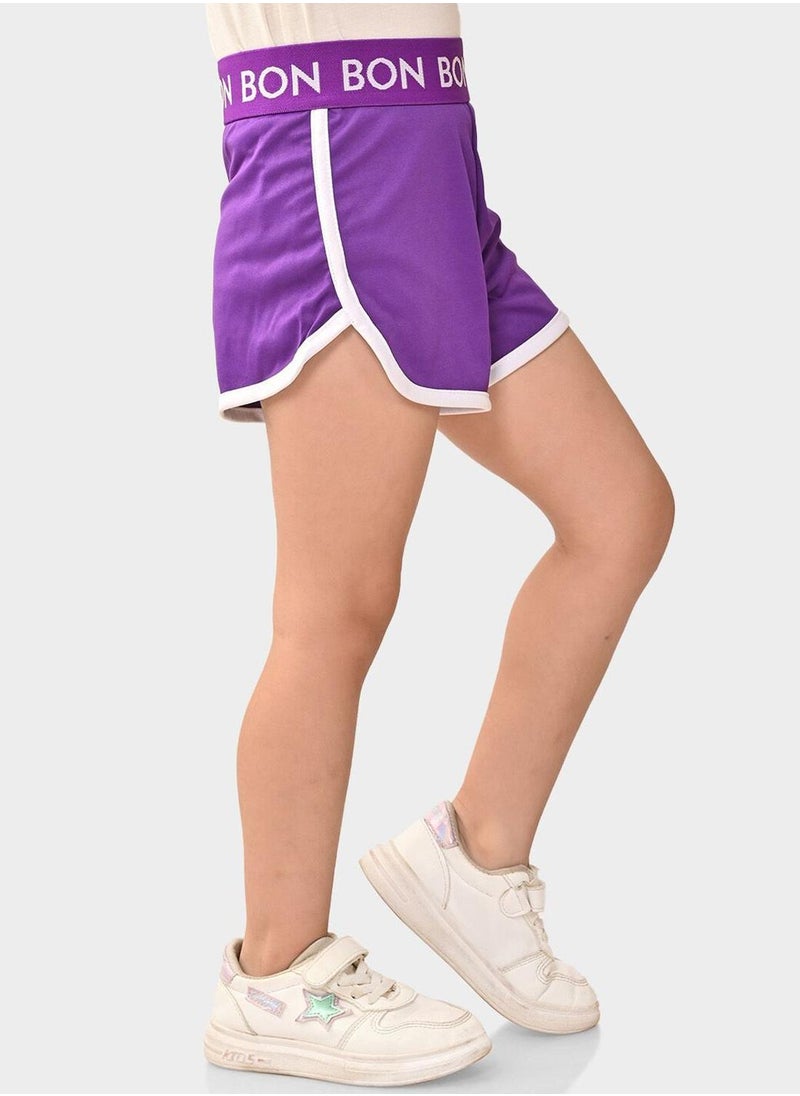 Bonkids Regular Fit Printed Purple Cotton Shorts For Girls Pull On 100 % Cotton  - Image 2
