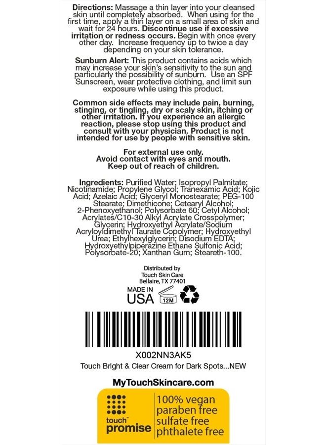Touch Skin Lightening & Brightening Cream for Dark Spots on Face - Azelaic Acid Hyperpigmentation with Kojic Acid, Tranexamic Acid, & Niacinamide – Age Spot, Sun Spot, and Melasma Remover - Image 5