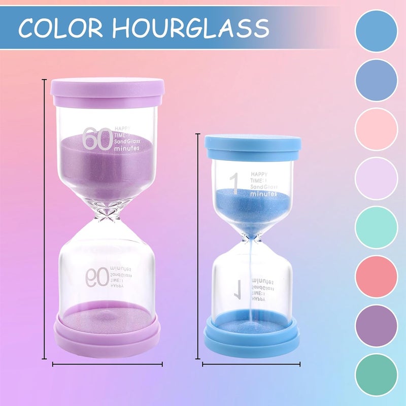 MIVIDE 8-Piece Sand Timer Set, 6 Colours Hourglass, 1/5/10/15/20/30/45/60 Minute Sand Timer Set for Children, Kitchen, Office, Game Timing (Macaron Colour) - Image 2