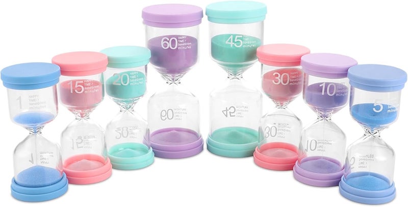 MIVIDE 8-Piece Sand Timer Set, 6 Colours Hourglass, 1/5/10/15/20/30/45/60 Minute Sand Timer Set for Children, Kitchen, Office, Game Timing (Macaron Colour) - Image 1