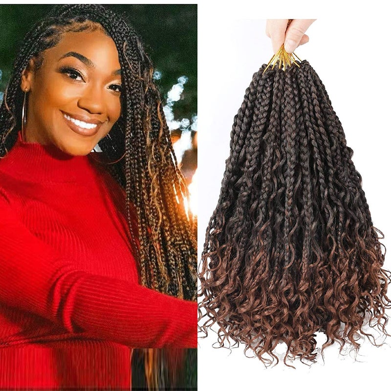 LMZIM 8 Pack Bohomian Box Braids Crochet Braids14 Inch Crochet Box Braids Curly Ends Goddess Box Braids Crochet Hair Synthetic Crochet Hair Extensions T30