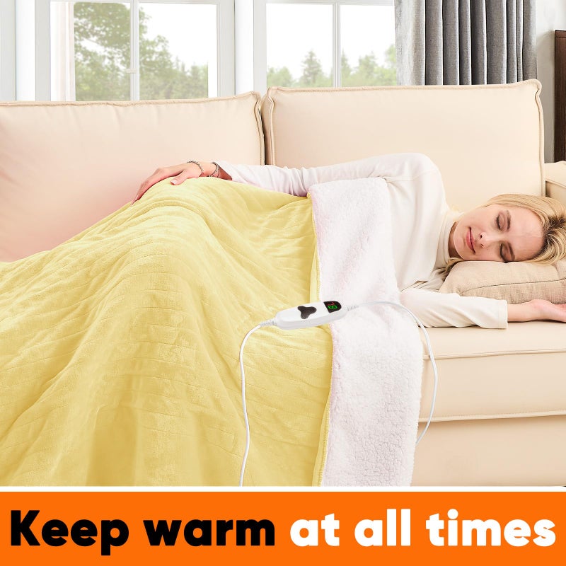 greenoak Heated Blanket Electric Twin 62"X84", Heating Blankets with 10 Levels 8 Hours Auto-Off, Soft Flannel Sherpa Fluffy House Warming Gifts for Grandma Seniors Mom,Cream Yellow - Image 2