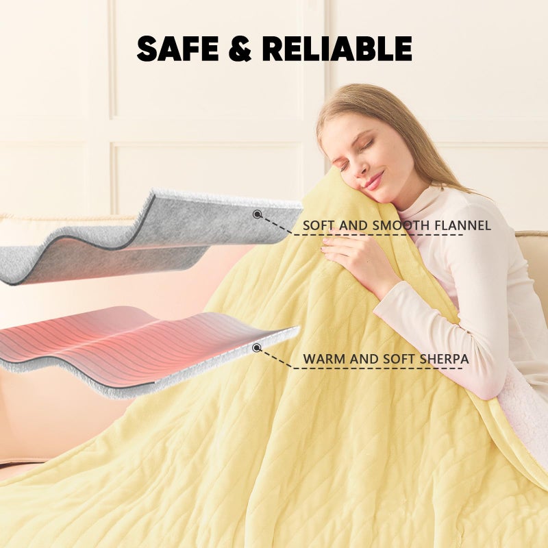 greenoak Heated Blanket Electric Twin 62"X84", Heating Blankets with 10 Levels 8 Hours Auto-Off, Soft Flannel Sherpa Fluffy House Warming Gifts for Grandma Seniors Mom,Cream Yellow - Image 5