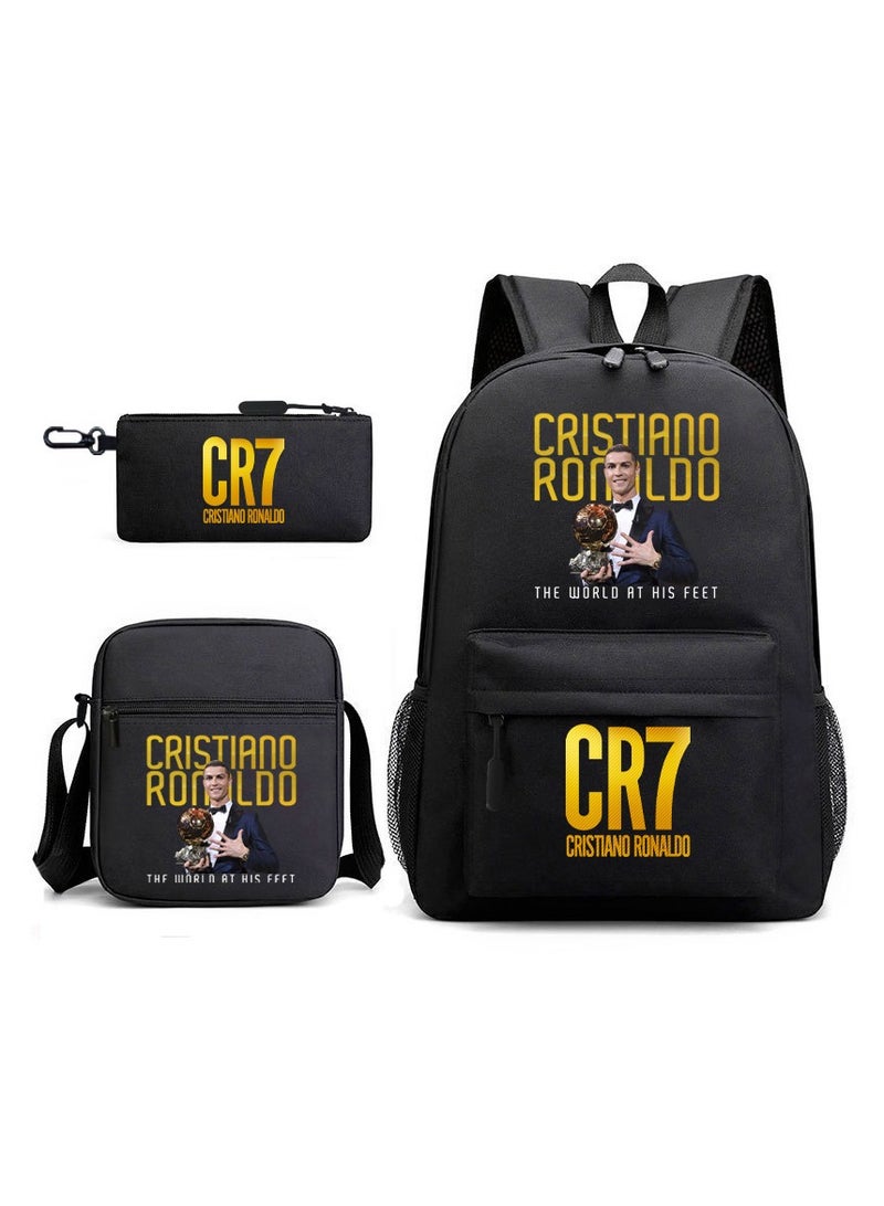 Cristiano Ronaldo Children Backpack Schoolbag Teen Student School Book bag with Lunch Box Pen Case 3 in 1 for Kids