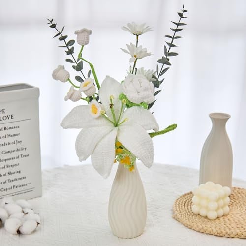 HUEHUG Crochet Flowers Bouquet, Handmade Crochet Flower Bouquet with White Lily & Roses, Forever Flowers Gift for Mom, Mother’s Day Birthday Graduation Gift(Include Gift Bag & Card) - Image 5