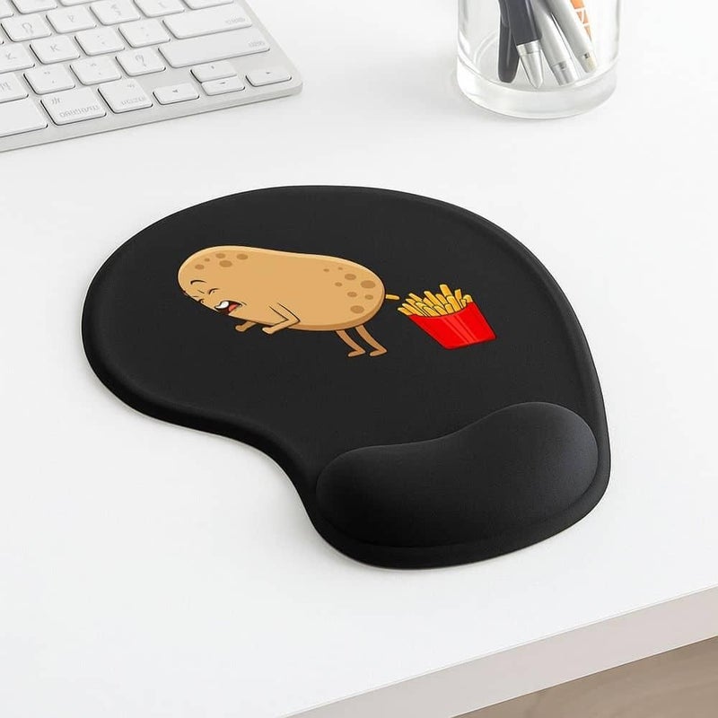 Comic Potato And Fries Pattern Mouse Pad With Wrist Rest 1pc Unisex Geometric Office Desk Accessory Gaming Equipment Home Essential - Image 3