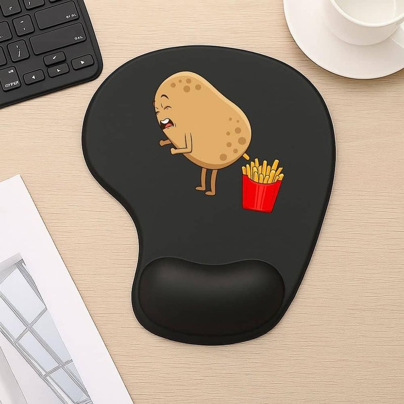 Comic Potato And Fries Pattern Mouse Pad With Wrist Rest 1pc Unisex Geometric Office Desk Accessory Gaming Equipment Home Essential - Image 1
