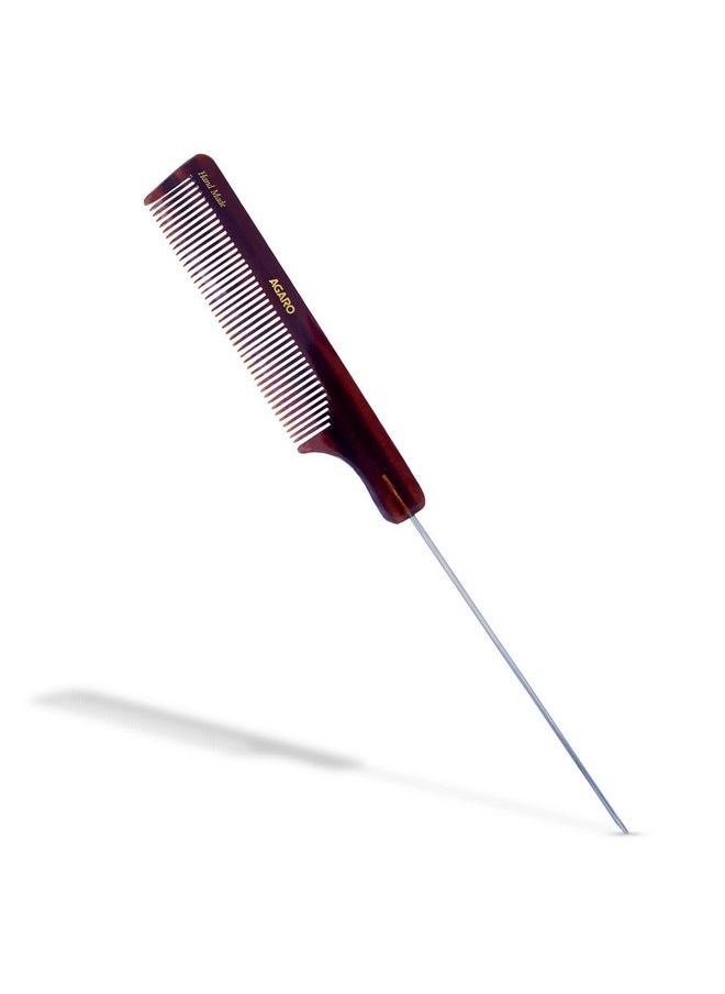 AGARO AGARO Hand Made Tail Hair Comb With Steel Pin, All Fine Tooth Dressing Comb, Smooth Rounded Teeth, Hair Styling, Grooming, Hair Brushing, Hair Dressing, Cellulose Acetate Comb, For Men & Women, HMC74, Brown.  - Image 1