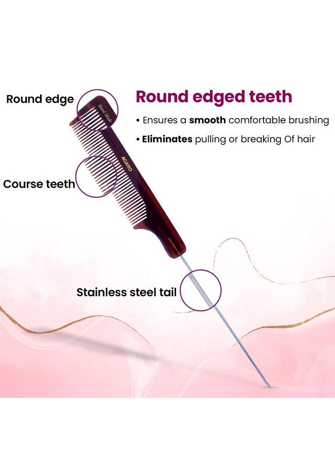 AGARO AGARO Hand Made Tail Hair Comb With Steel Pin, All Fine Tooth Dressing Comb, Smooth Rounded Teeth, Hair Styling, Grooming, Hair Brushing, Hair Dressing, Cellulose Acetate Comb, For Men & Women, HMC74, Brown.  - Image 3