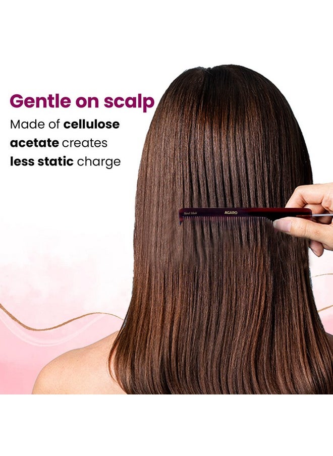 AGARO AGARO Hand Made Tail Hair Comb With Steel Pin, All Fine Tooth Dressing Comb, Smooth Rounded Teeth, Hair Styling, Grooming, Hair Brushing, Hair Dressing, Cellulose Acetate Comb, For Men & Women, HMC74, Brown.  - Image 4