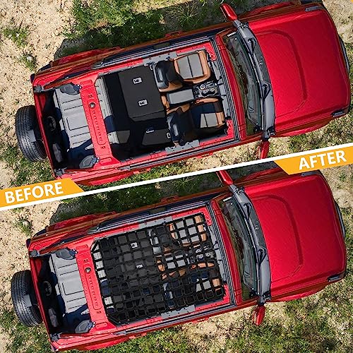 RERPRO هاموك سقف RERPRO متوافق مع فورد برونكو 2021 2022 2023 2024 2025 الجيل السادس. شبكة حمولة سقف بيميني أعلى هاموك زينة خارجية ملحقات سقف صلب حبال سقف ناعمة سوداء - Image 2