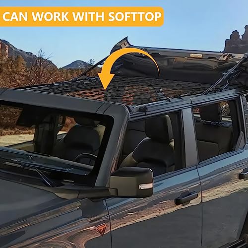 RERPRO هاموك سقف RERPRO متوافق مع فورد برونكو 2021 2022 2023 2024 2025 الجيل السادس. شبكة حمولة سقف بيميني أعلى هاموك زينة خارجية ملحقات سقف صلب حبال سقف ناعمة سوداء - Image 5