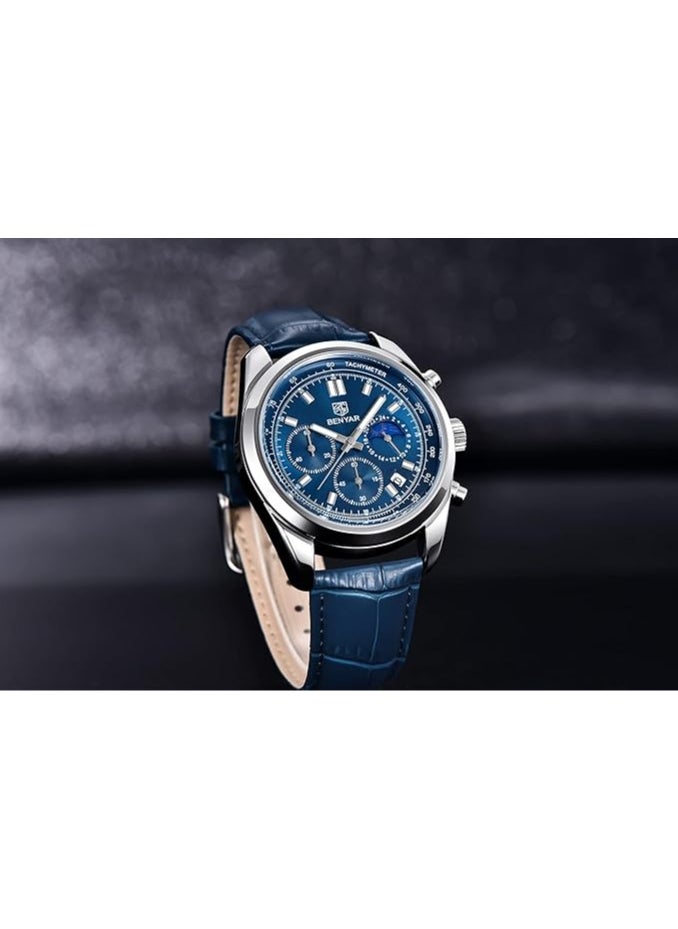 BENYAR - Watches for Men Luxury Quartz Water Resistant Watch Men's Chronograph Genuine Leather Strap 5193 - Image 1