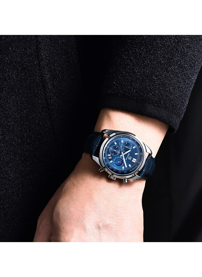 BENYAR - Watches for Men Luxury Quartz Water Resistant Watch Men's Chronograph Genuine Leather Strap 5193 - Image 1