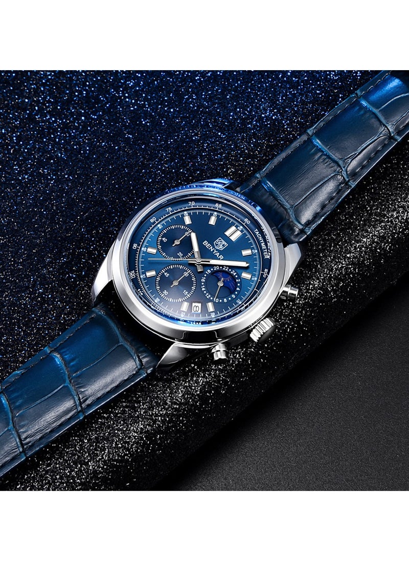 BENYAR - Watches for Men Luxury Quartz Water Resistant Watch Men's Chronograph Genuine Leather Strap 5193 - Image 1