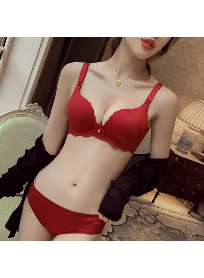 Kj Women's Zodiac Year Seamless Small Bust Push-up Enlarging Red Bra Set Gift Box - Image 3