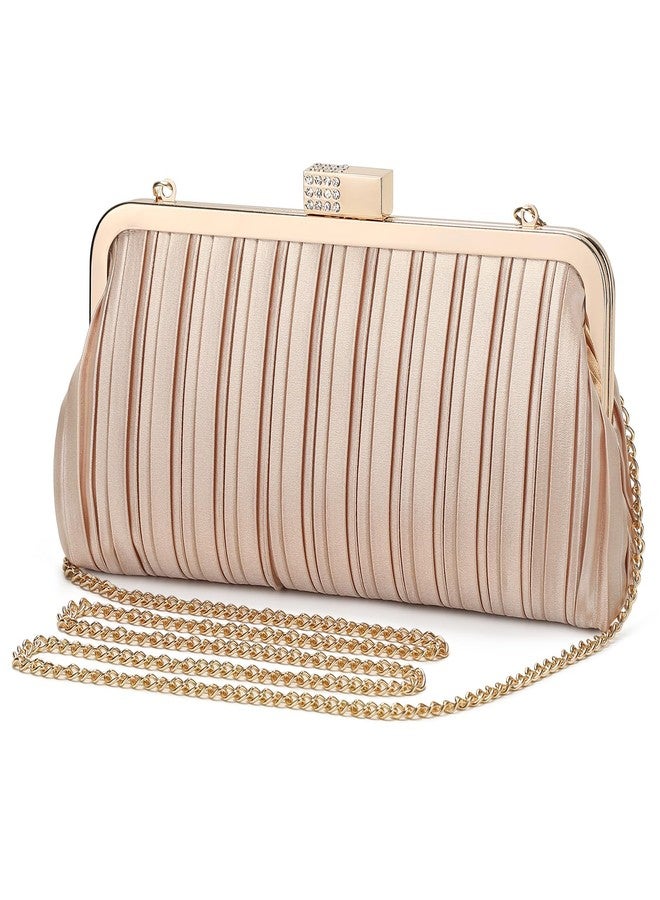 UBAYMAX Clutch Purses for Women Formal Evening Bag Elegant Pleated Satin Evening Clutch Handbags for Prom Party Wedding (Champagne) - Image 4