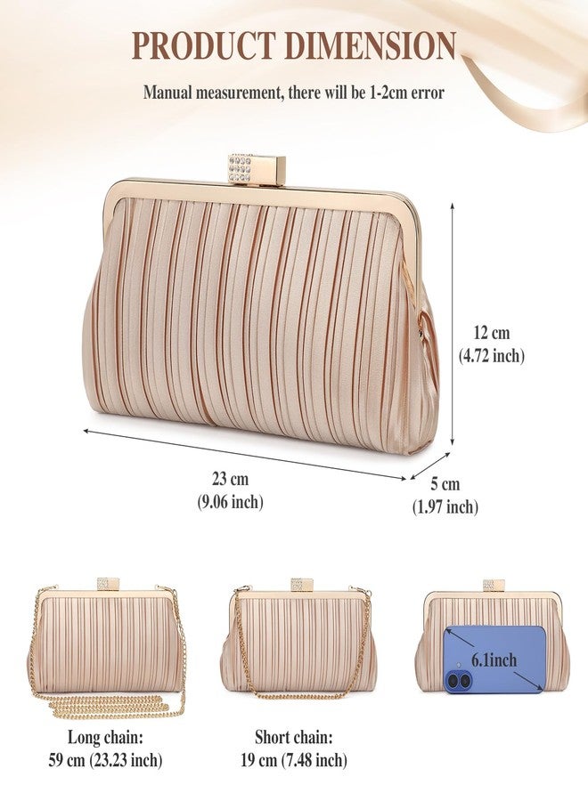UBAYMAX Clutch Purses for Women Formal Evening Bag Elegant Pleated Satin Evening Clutch Handbags for Prom Party Wedding (Champagne) - Image 5