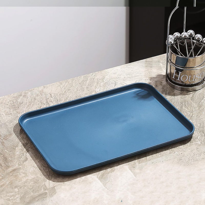 P-Plus International Breakfast Tray Nesting Tray Food Trays for Eating, Serving Trays for Dinner Tea Dessert Fast Food Platter for Restaurant, Coffee Table, Kitchen, Party (31CM, Blue, Pack of 2) - Image 3