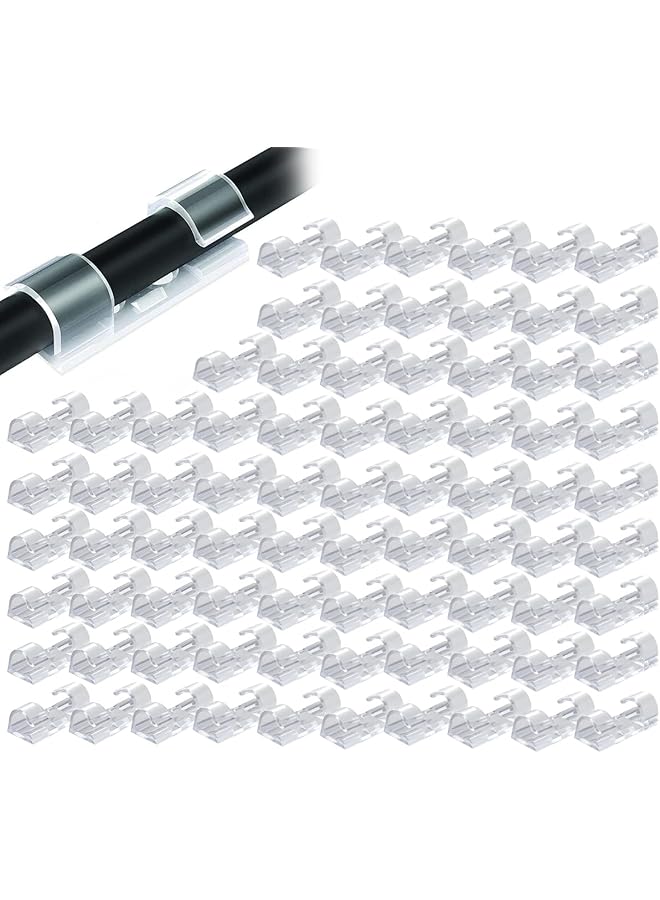 إيروريكس 80 قطعة من مشابك الكابلات القوية ذاتية اللصق ومشابك إدارة الكابلات الشفافة لـ 6 كابلات مقاس 8 مم للاستخدام الداخلي والخارجي - Image 1