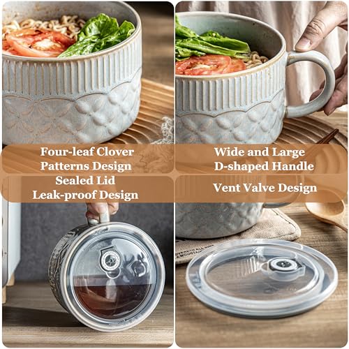 Gomakren Soup Mug with Handle 39oz, Microwave Ramen Bowl with Lid, Ceramic Soup Bowl Container Cup for Ramen Cereal Ice Cream Fruits Office Lunch Dorm, Gray - Image 4